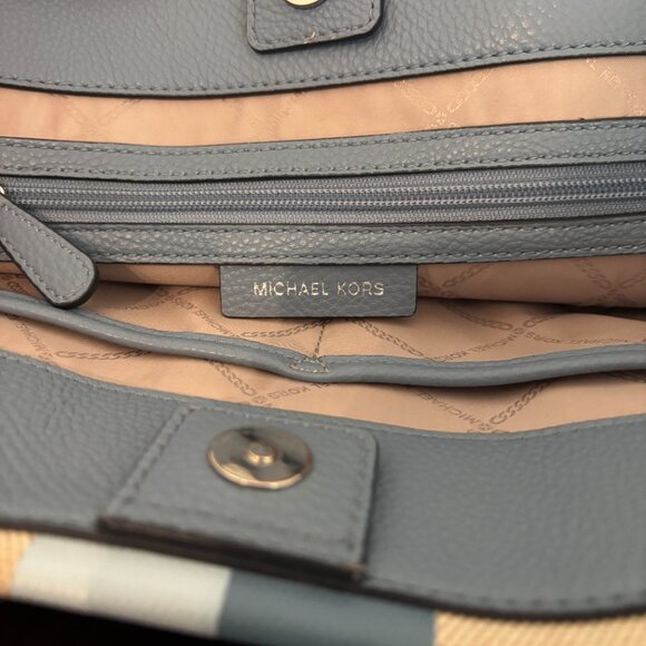 Michael Kors Heidi Large Ivory Light Blue Stripe Canvas Tote - Picture 13 of 13